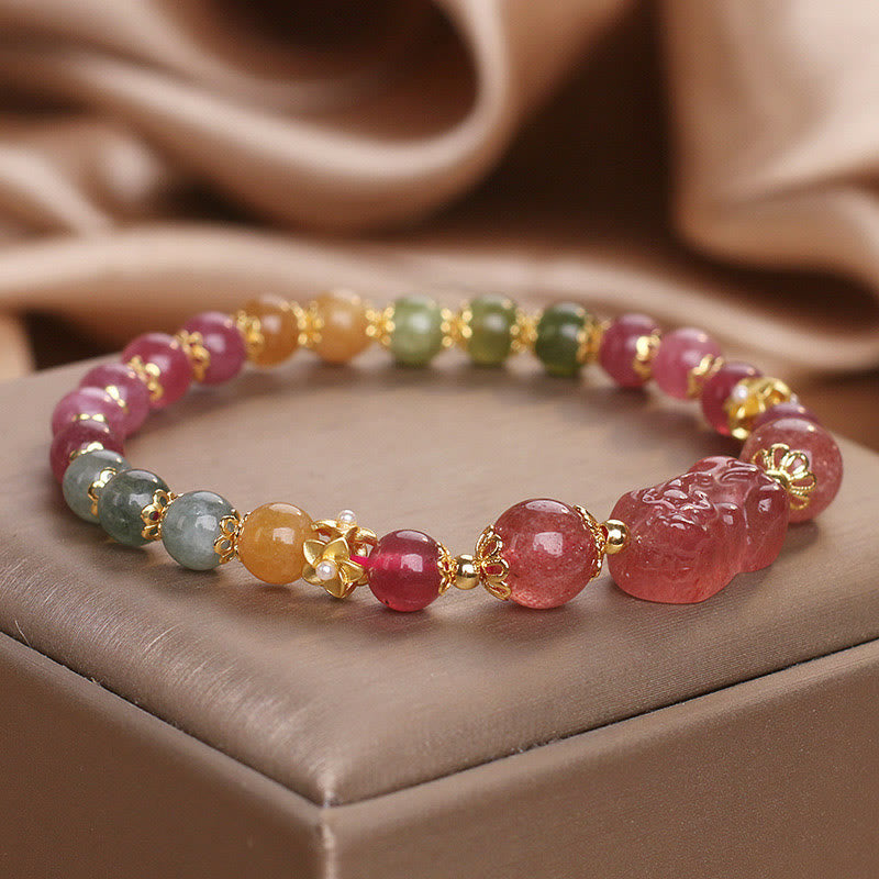 Nimara Ritual Tourmaline Strawberry Quartz Pink Crystal PIXIU Love Bracelet