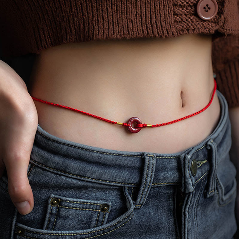 Nimara Ritual Natural Cinnabar Peace Buckle Blessing Red String Belly Chain