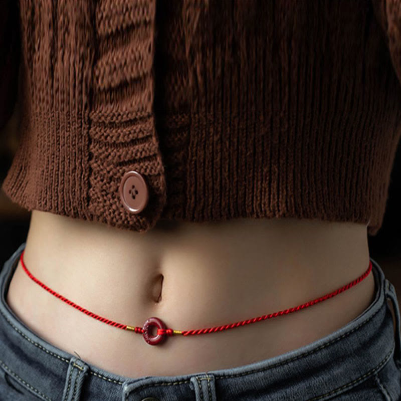 Nimara Ritual Natural Cinnabar Peace Buckle Blessing Red String Belly Chain