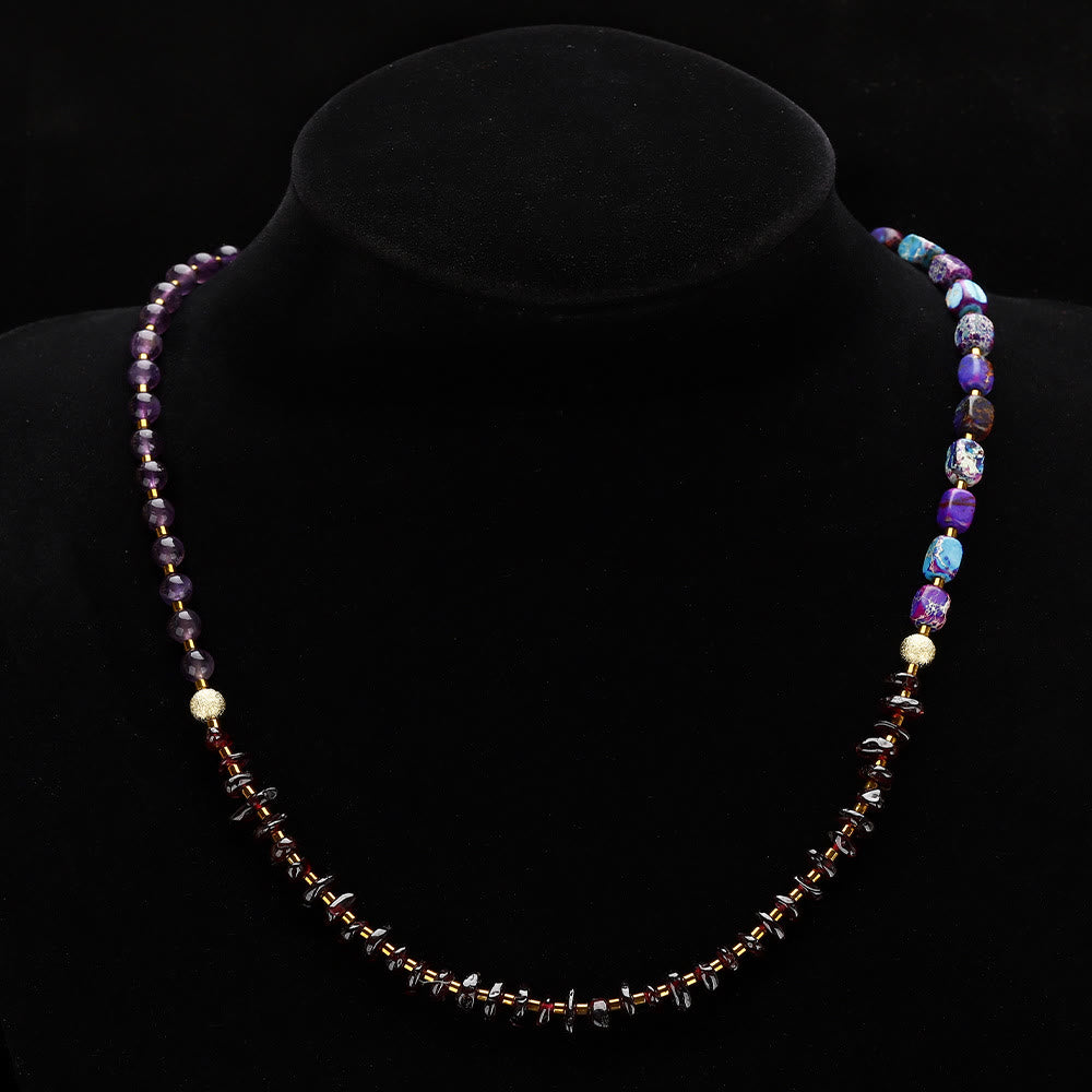 Nimara Ritual Amethyst Garnet Emperor Stone Communication Triple Wrap Bracelet