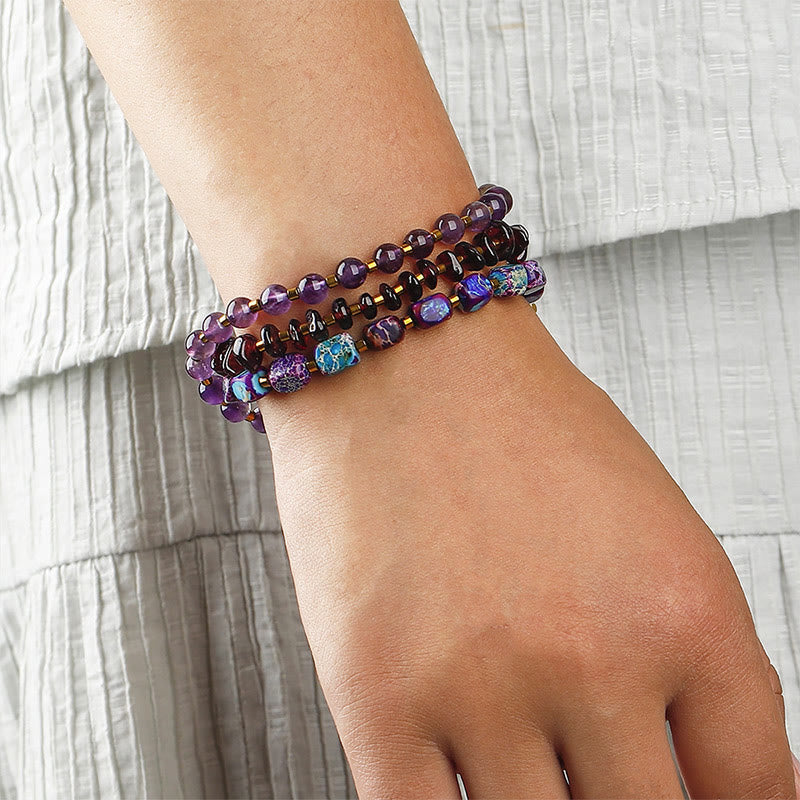 Nimara Ritual Amethyst Garnet Emperor Stone Communication Triple Wrap Bracelet