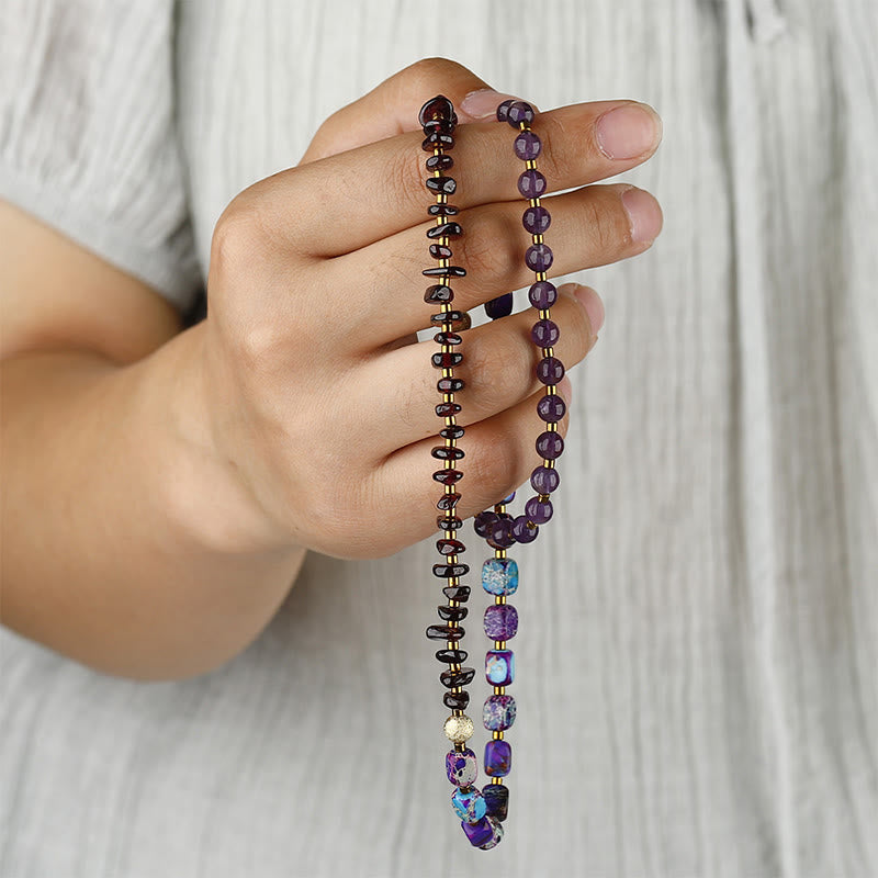 Nimara Ritual Amethyst Garnet Emperor Stone Communication Triple Wrap Bracelet