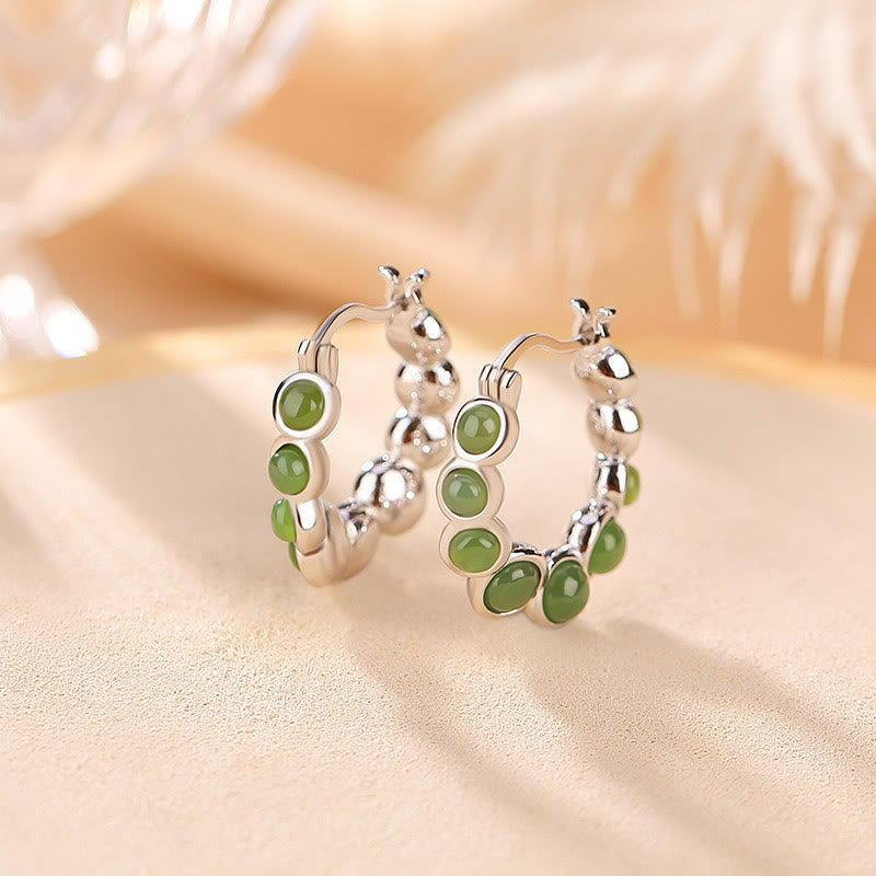 Nimara Ritual 925 Sterling Silver Plated Gold Hetian Cyan Jade Pea Ear Clip Prosperity Earrings