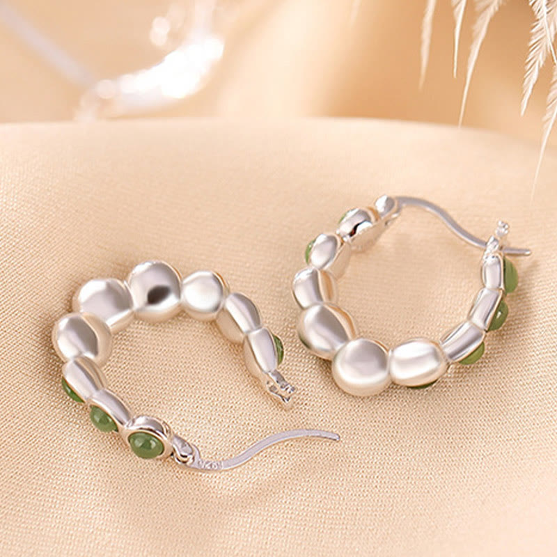 Nimara Ritual 925 Sterling Silver Plated Gold Hetian Cyan Jade Pea Ear Clip Prosperity Earrings