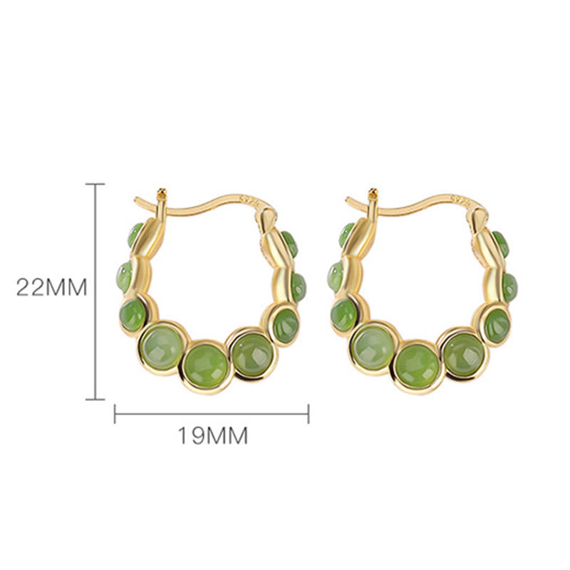 Nimara Ritual 925 Sterling Silver Plated Gold Hetian Cyan Jade Pea Ear Clip Prosperity Earrings