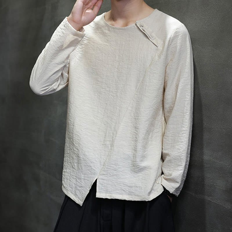 Nimara Ritual Solid Color Loose Long Sleeve Round Neck Men's Shirts