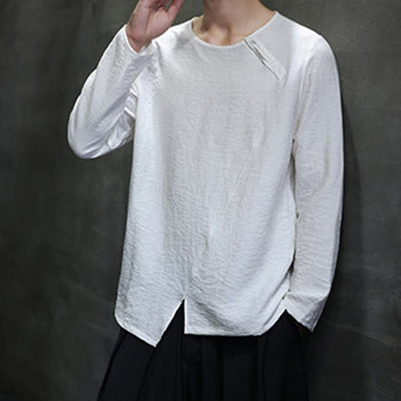 Nimara Ritual Solid Color Loose Long Sleeve Round Neck Men's Shirts