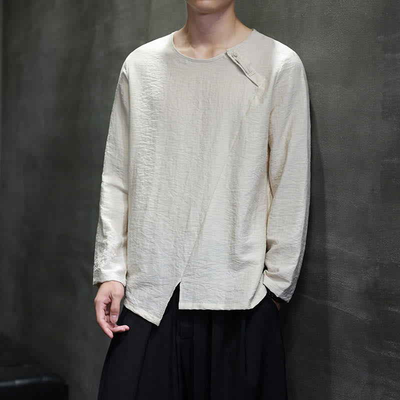 Nimara Ritual Solid Color Loose Long Sleeve Round Neck Men's Shirts
