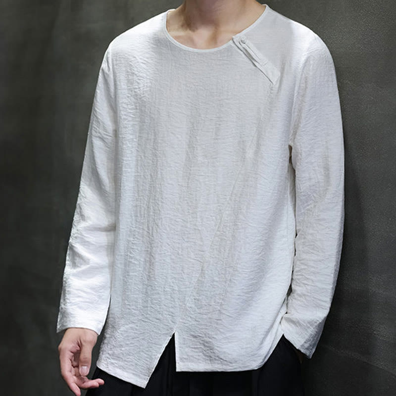 Nimara Ritual Solid Color Loose Long Sleeve Round Neck Men's Shirts