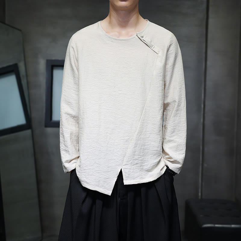 Nimara Ritual Solid Color Loose Long Sleeve Round Neck Men's Shirts