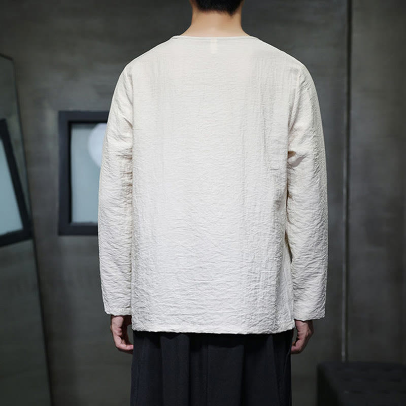 Nimara Ritual Solid Color Loose Long Sleeve Round Neck Men's Shirts