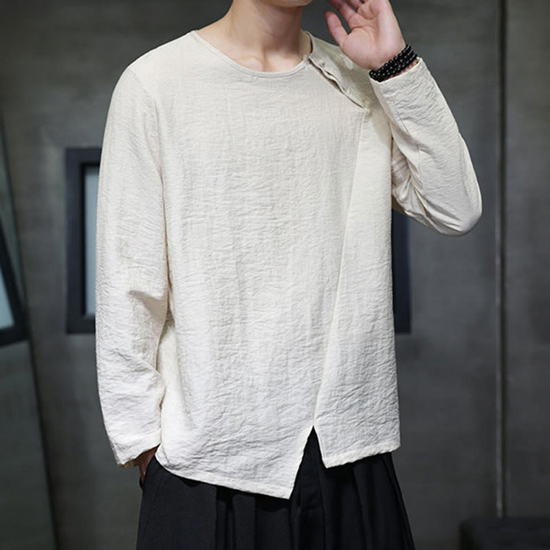 Nimara Ritual Solid Color Loose Long Sleeve Round Neck Men's Shirts