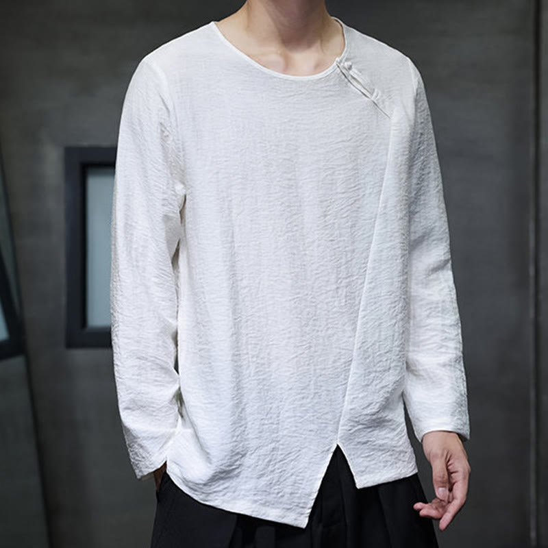 Nimara Ritual Solid Color Loose Long Sleeve Round Neck Men's Shirts