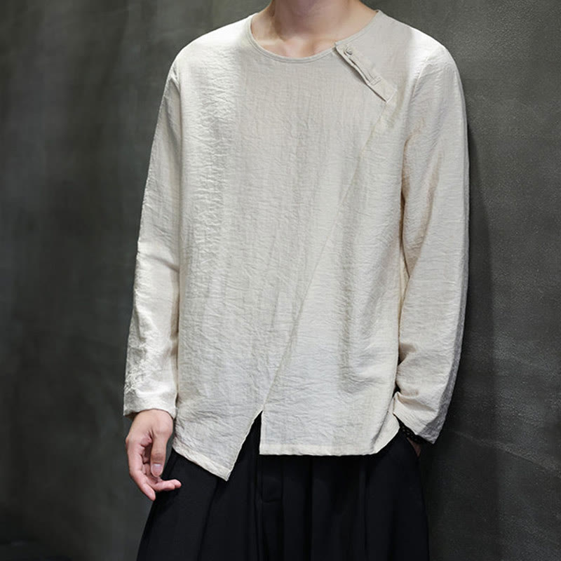 Nimara Ritual Solid Color Loose Long Sleeve Round Neck Men's Shirts