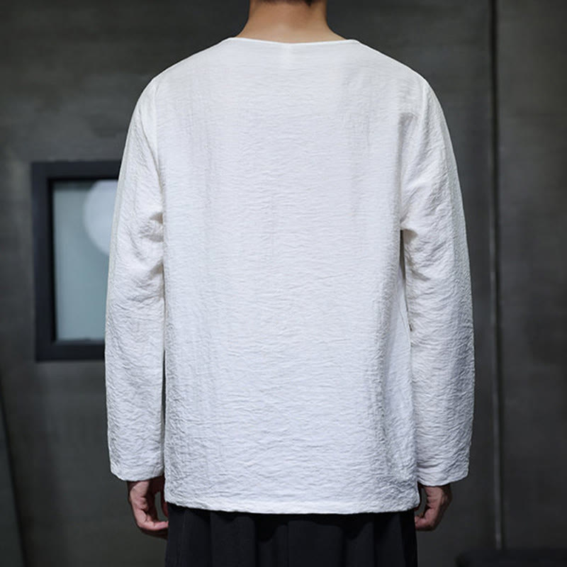 Nimara Ritual Solid Color Loose Long Sleeve Round Neck Men's Shirts