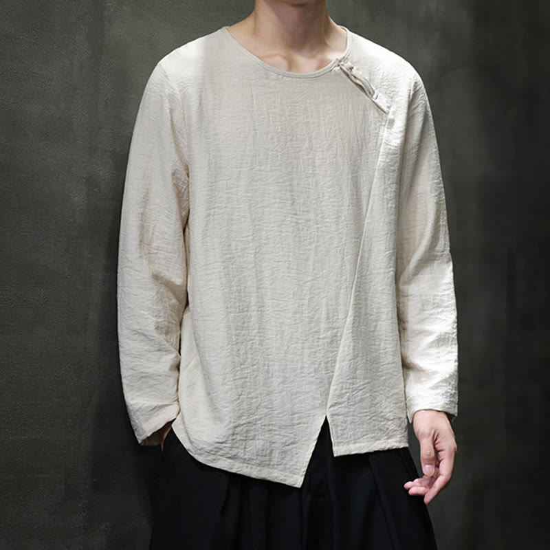 Nimara Ritual Solid Color Loose Long Sleeve Round Neck Men's Shirts