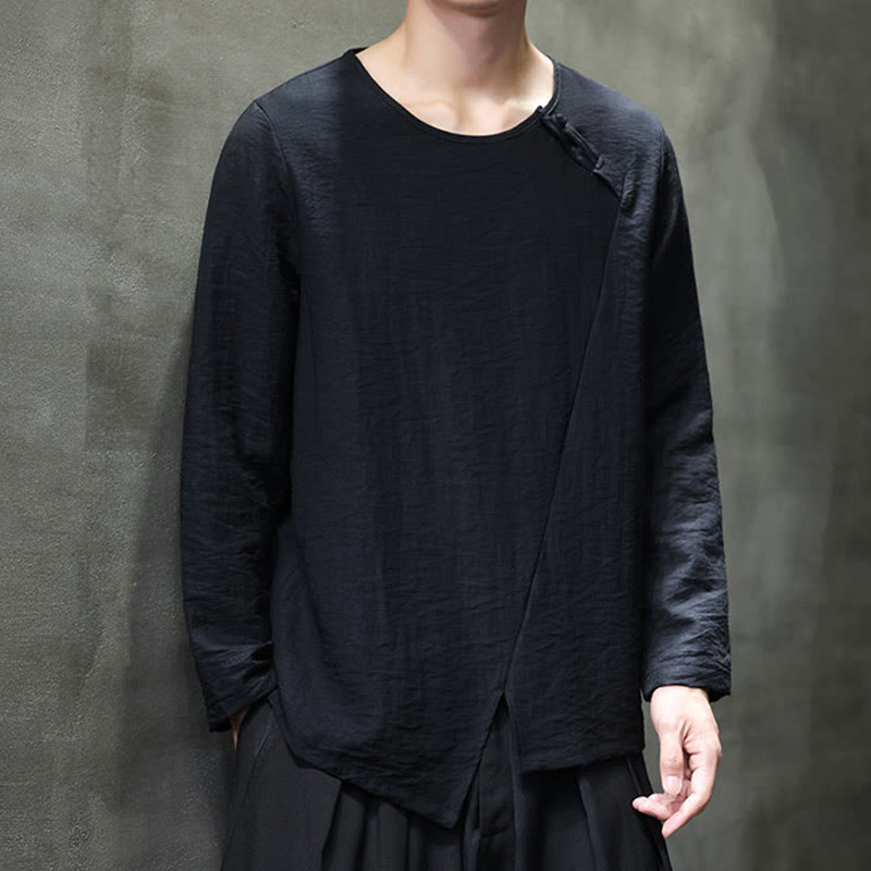 Nimara Ritual Solid Color Loose Long Sleeve Round Neck Men's Shirts