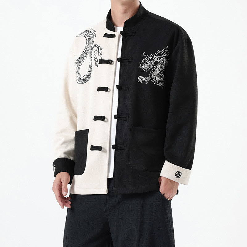 Nimara Ritual Dragon Embroidery Casual Frog-button Cotton Men's Jacket Shirt Clothing