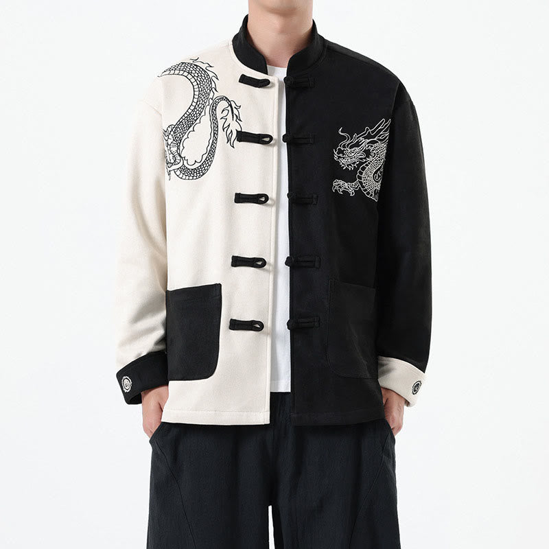 Nimara Ritual Dragon Embroidery Casual Frog-button Cotton Men's Jacket Shirt Clothing