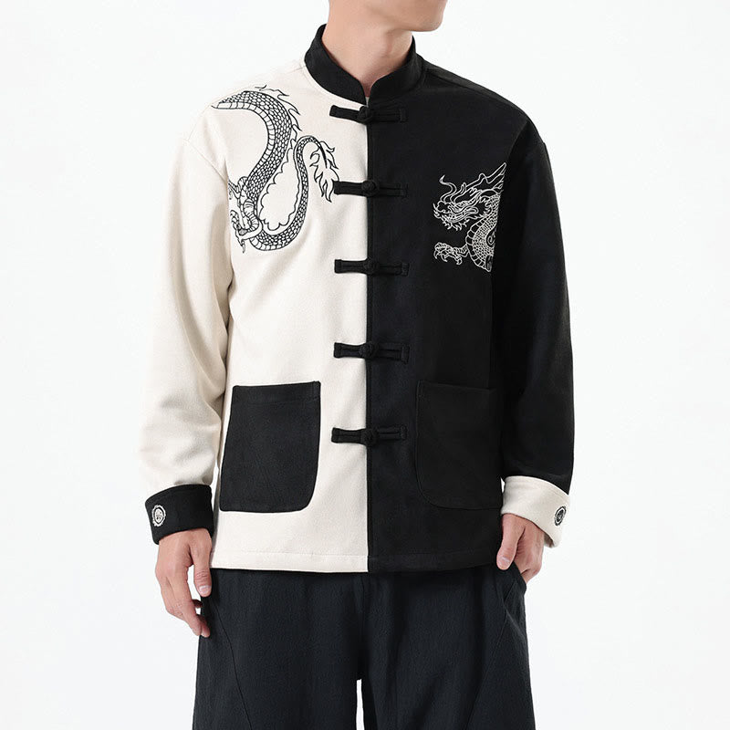 Nimara Ritual Dragon Embroidery Casual Frog-button Cotton Men's Jacket Shirt Clothing