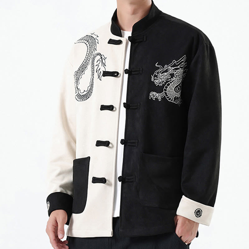 Nimara Ritual Dragon Embroidery Casual Frog-button Cotton Men's Jacket Shirt Clothing