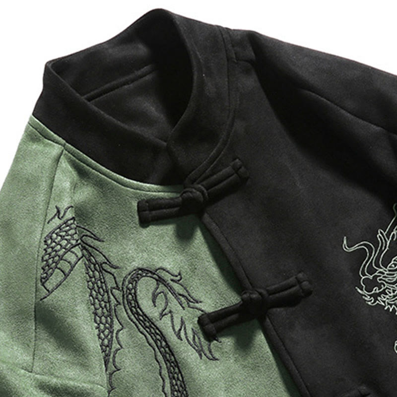 Nimara Ritual Dragon Embroidery Casual Frog-button Cotton Men's Jacket Shirt Clothing