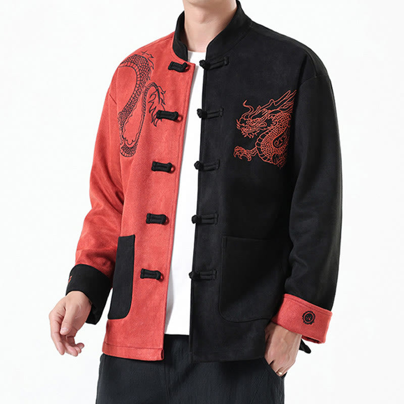 Nimara Ritual Dragon Embroidery Casual Frog-button Cotton Men's Jacket Shirt Clothing