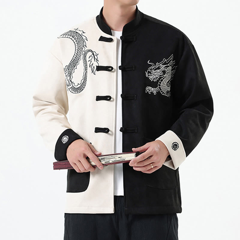 Nimara Ritual Dragon Embroidery Casual Frog-button Cotton Men's Jacket Shirt Clothing