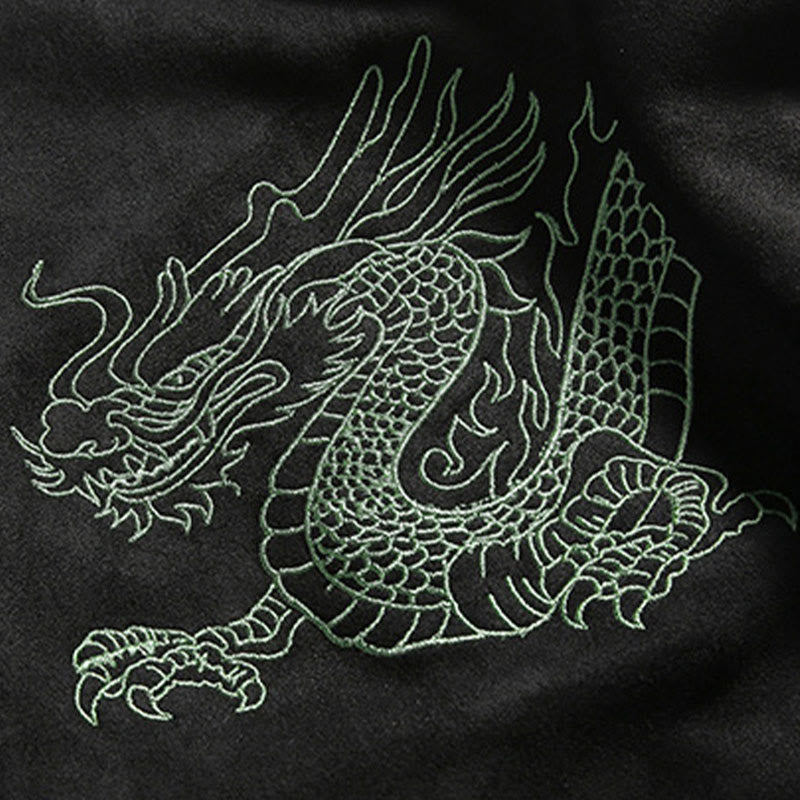 Nimara Ritual Dragon Embroidery Casual Frog-button Cotton Men's Jacket Shirt Clothing