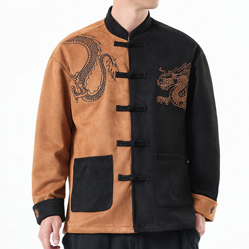 Nimara Ritual Dragon Embroidery Casual Frog-button Cotton Men's Jacket Shirt Clothing