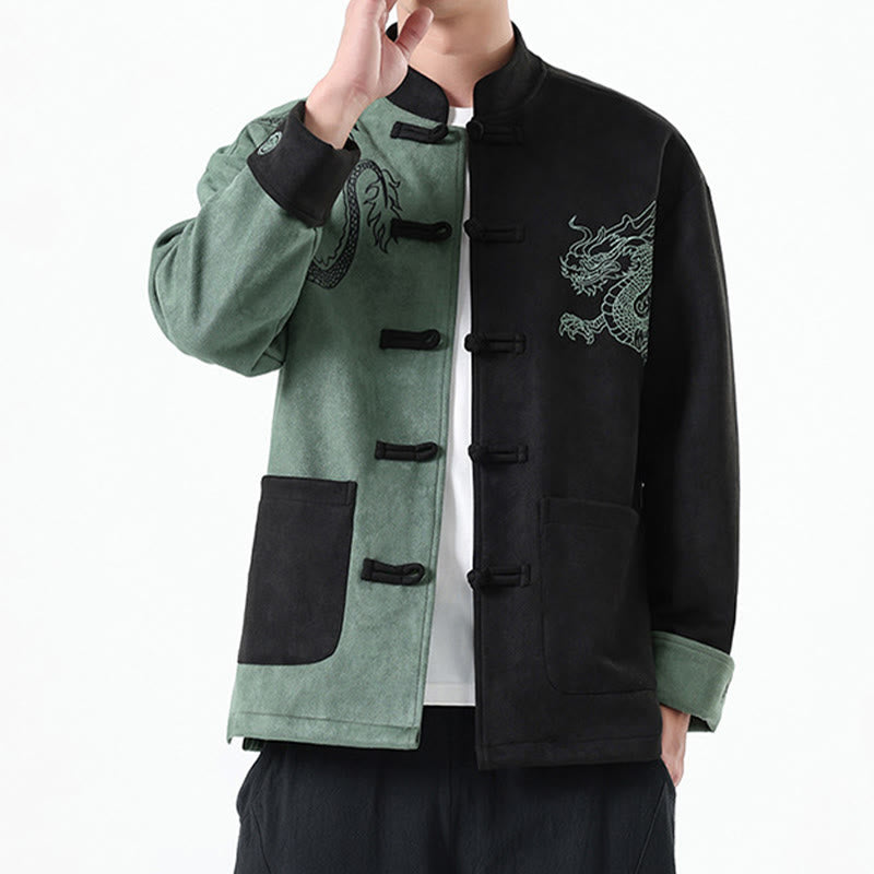 Nimara Ritual Dragon Embroidery Casual Frog-button Cotton Men's Jacket Shirt Clothing