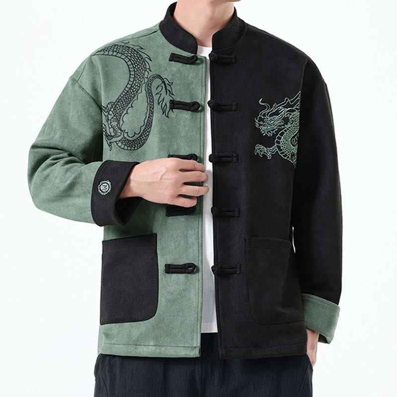 Nimara Ritual Dragon Embroidery Casual Frog-button Cotton Men's Jacket Shirt Clothing