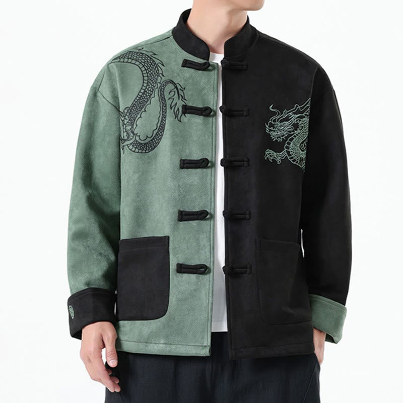 Nimara Ritual Dragon Embroidery Casual Frog-button Cotton Men's Jacket Shirt Clothing