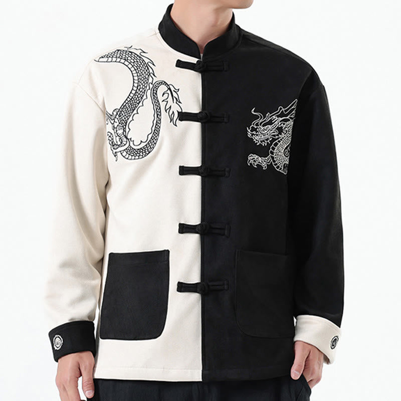 Nimara Ritual Dragon Embroidery Casual Frog-button Cotton Men's Jacket Shirt Clothing