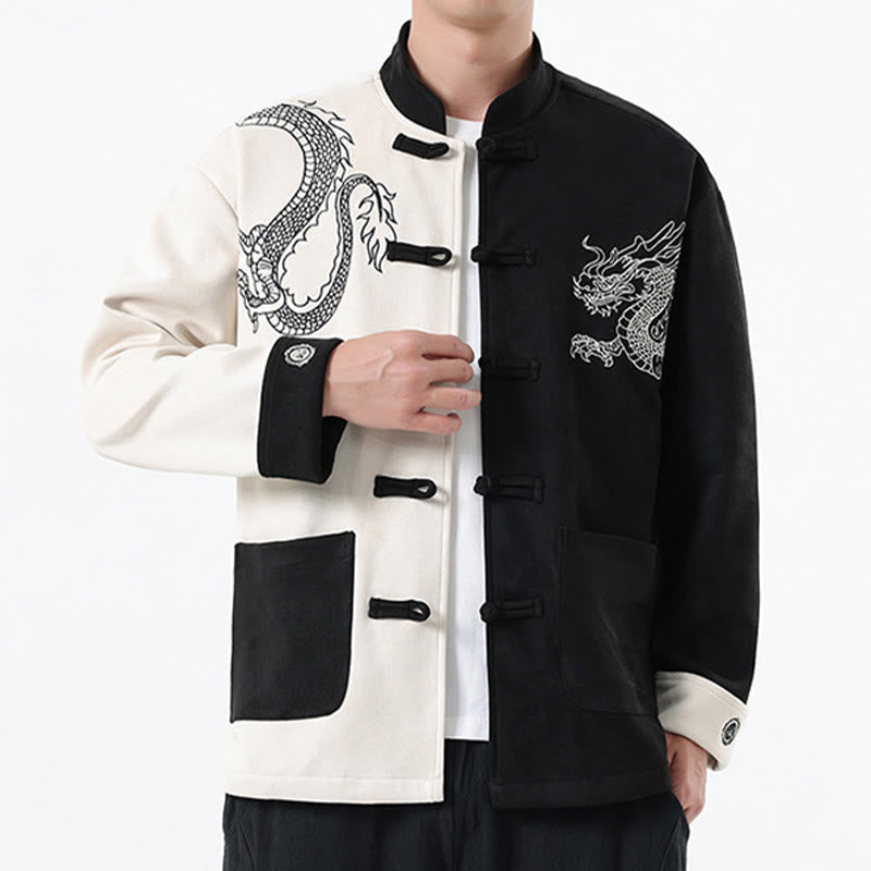 Nimara Ritual Dragon Embroidery Casual Frog-button Cotton Men's Jacket Shirt Clothing