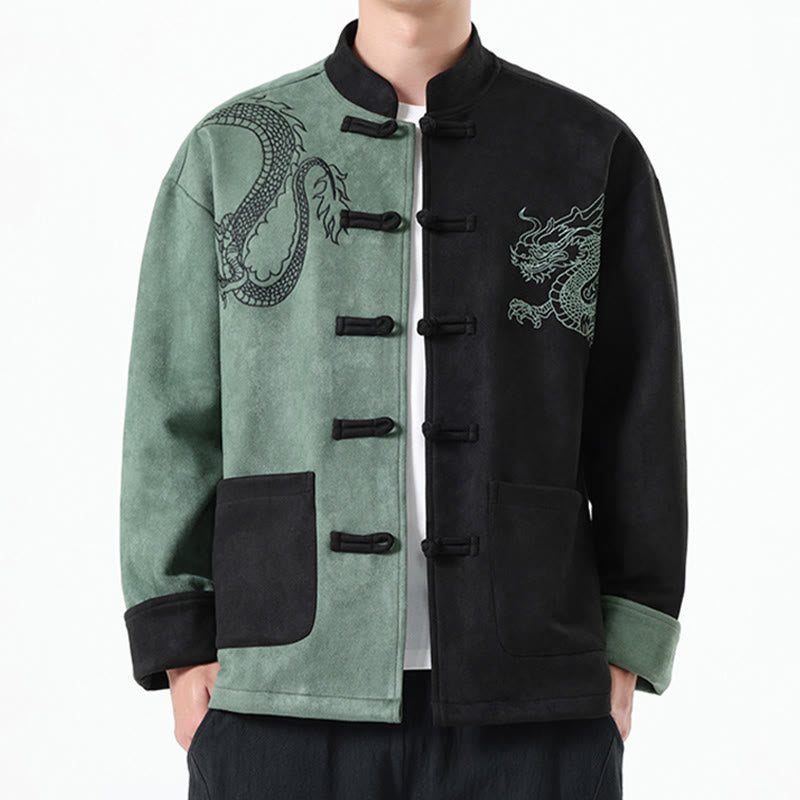 Nimara Ritual Dragon Embroidery Casual Frog-button Cotton Men's Jacket Shirt Clothing