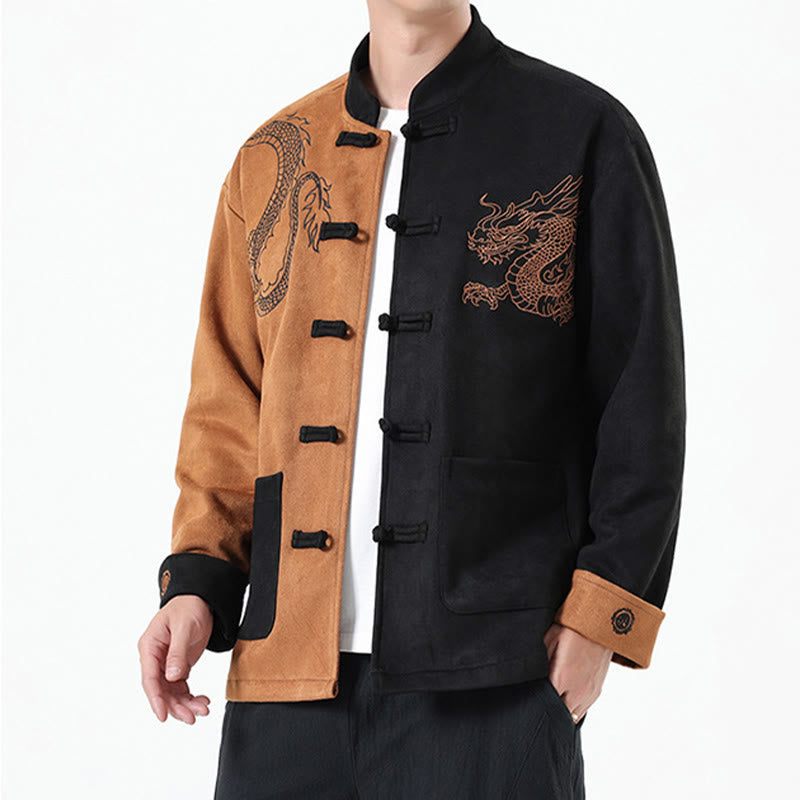 Nimara Ritual Dragon Embroidery Casual Frog-button Cotton Men's Jacket Shirt Clothing