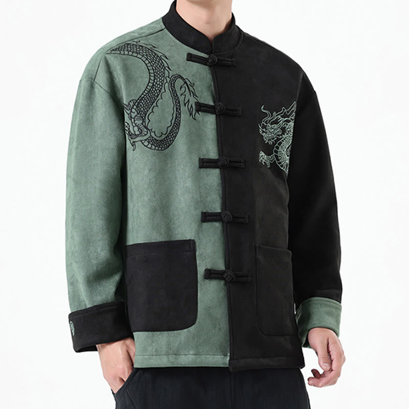 Nimara Ritual Dragon Embroidery Casual Frog-button Cotton Men's Jacket Shirt Clothing