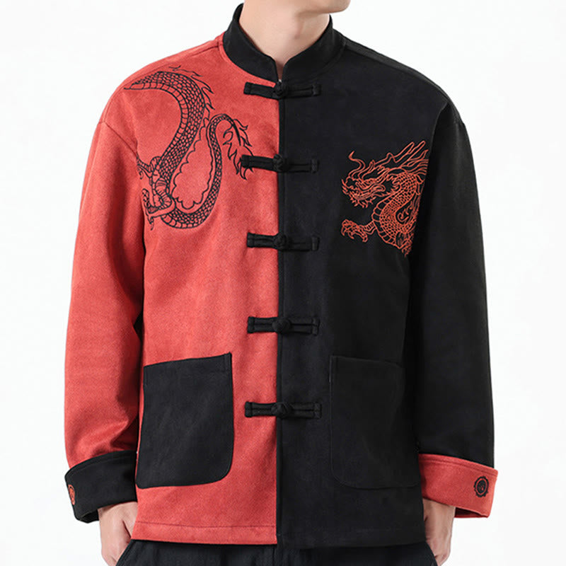 Nimara Ritual Dragon Embroidery Casual Frog-button Cotton Men's Jacket Shirt Clothing
