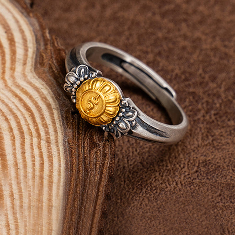 Nimara Ritual 925 Sterling Silver Plated Gold Bodhisattva Tara Protection Adjustable Ring