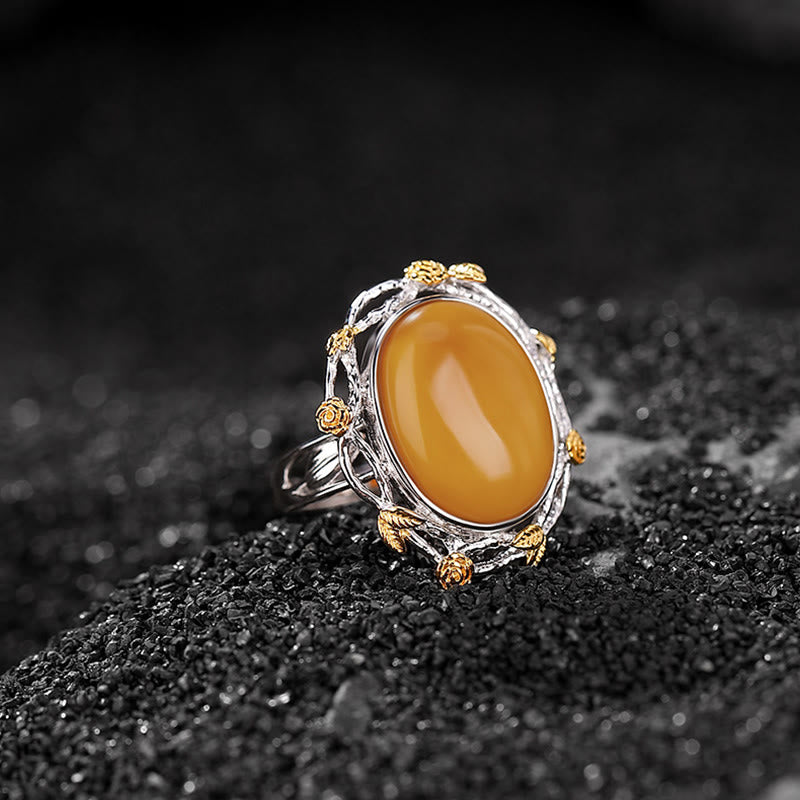Nimara Ritual 990 Sterling Silver Plated Gold Amber Focus Adjustable Ring