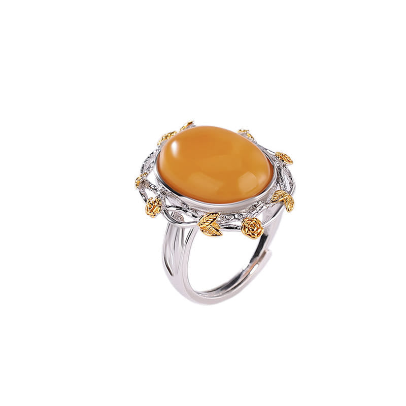 Nimara Ritual 990 Sterling Silver Plated Gold Amber Focus Adjustable Ring