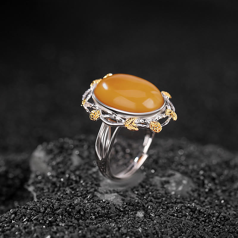 Nimara Ritual 990 Sterling Silver Plated Gold Amber Focus Adjustable Ring
