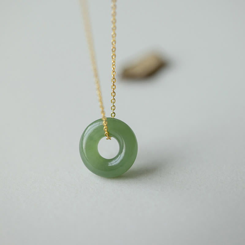 Nimara Ritual 925 Sterling Silver Plated Gold Hetian Jade Peace Buckle Necklace Pendant
