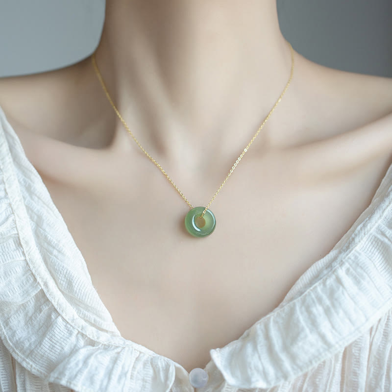 Nimara Ritual 925 Sterling Silver Plated Gold Hetian Jade Peace Buckle Necklace Pendant