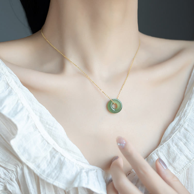 Nimara Ritual 925 Sterling Silver Plated Gold Hetian Jade Peace Buckle Necklace Pendant