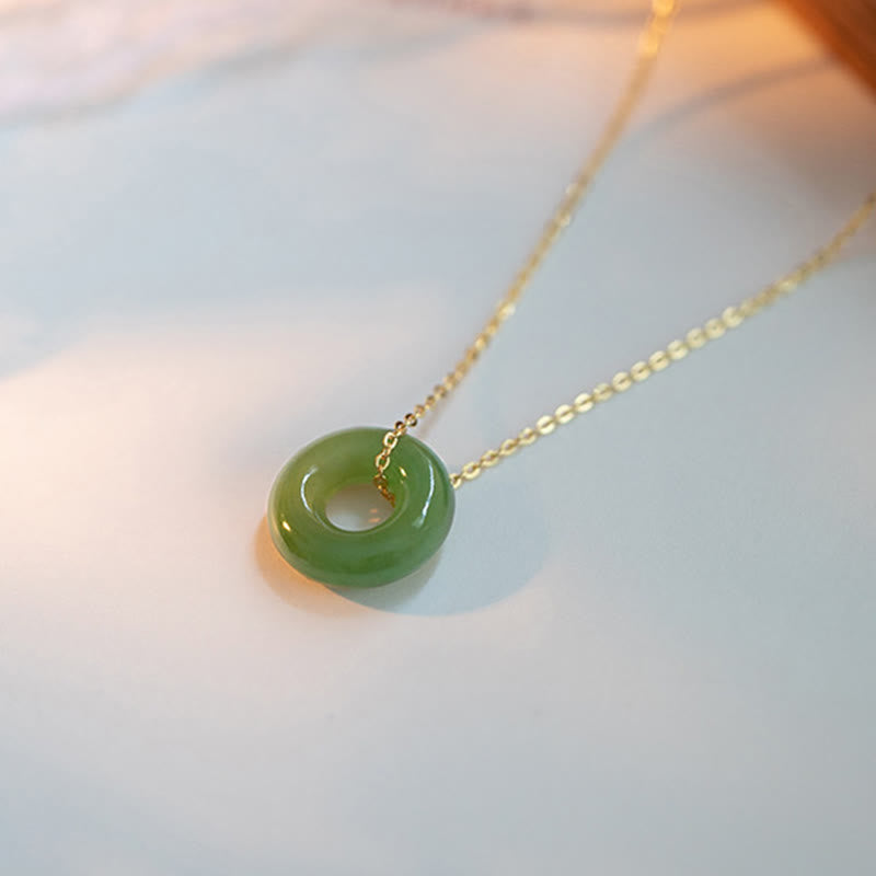 Nimara Ritual 925 Sterling Silver Plated Gold Hetian Jade Peace Buckle Necklace Pendant