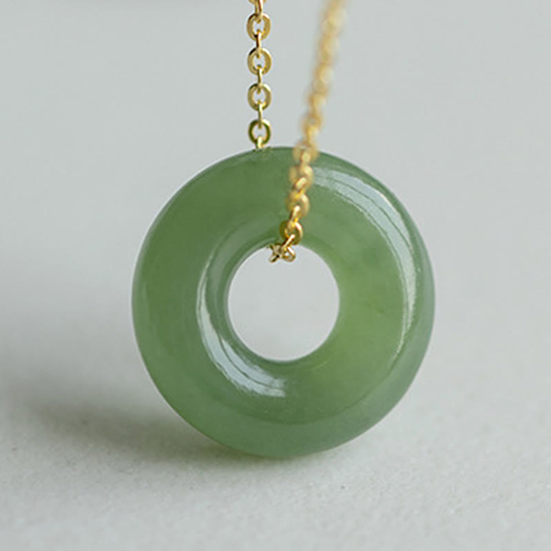 Nimara Ritual 925 Sterling Silver Plated Gold Hetian Jade Peace Buckle Necklace Pendant