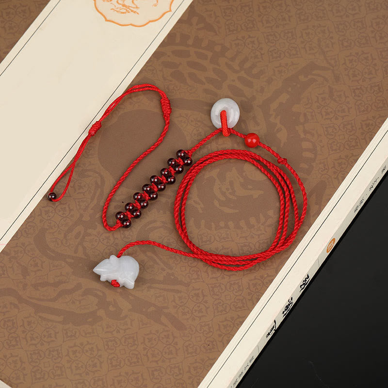 Nimara Ritual Chinese Zodiac Natural Garnet Peace Buckle Blessing Red String Belly Chain
