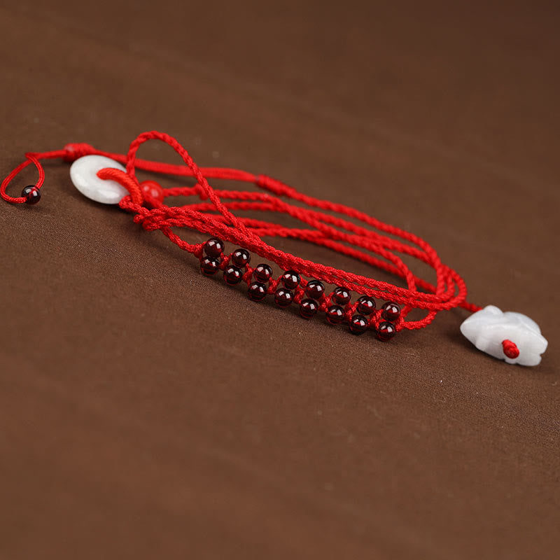 Nimara Ritual Chinese Zodiac Natural Garnet Peace Buckle Blessing Red String Belly Chain